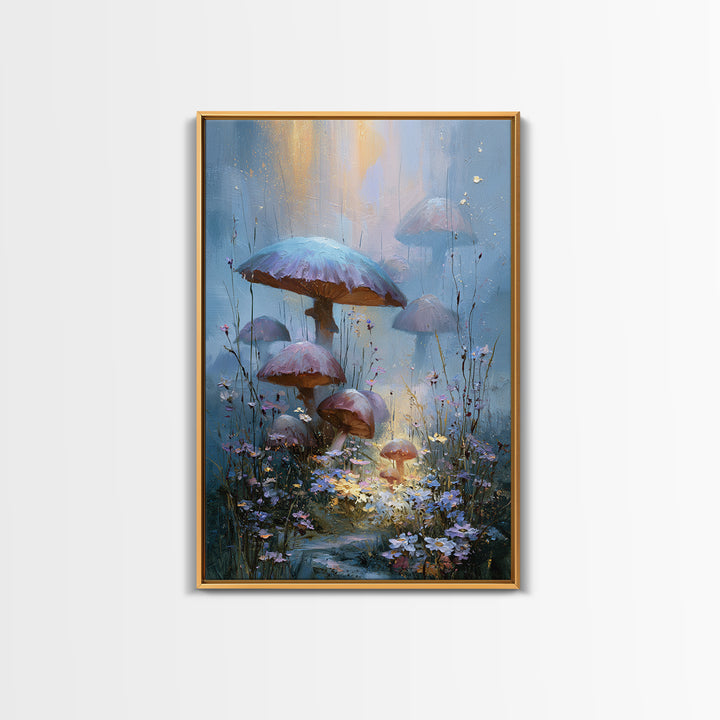 Fairy Ring of Mushrooms and Wildflowers Canvas Print, Fairy Tale Art, Folk Art, Living Room Decor, Fine Art, Storybook, FTA-2x3-77