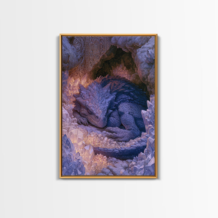 Sleeping Dragon in a Cave of Crystals Canvas Print, Fairy Tale Art, Nursery Wall Art, Living Room Decor, Storybook, Fantasy Art, FTA-2x3-80