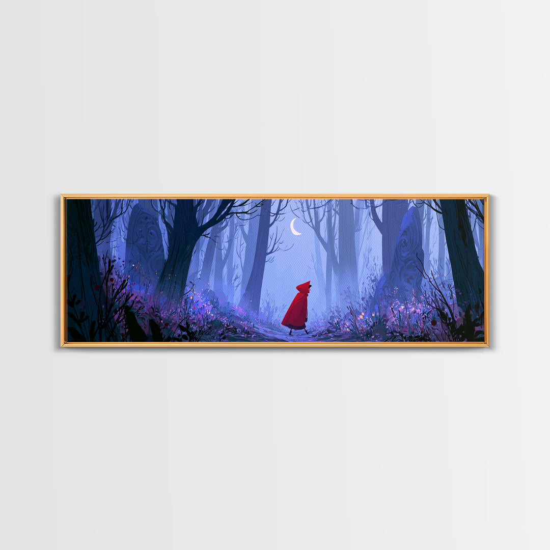Red Cloak Figure Walking Through Dark Woods Canvas Print, Fairy Tale Art, Fairy Art, Living Room Decor, Fine Art, Storybook, FTA-3x1-24