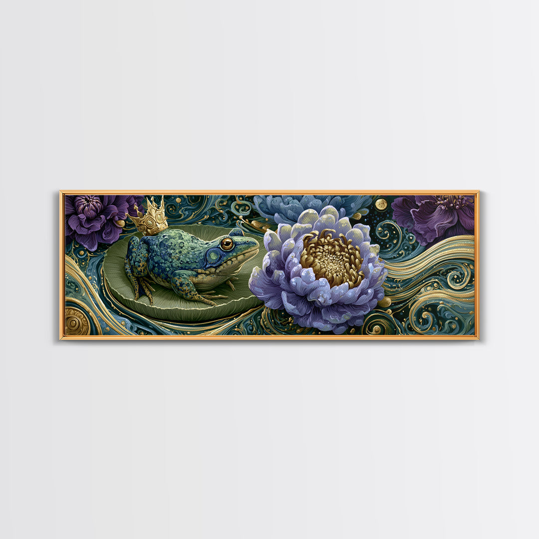 Frog Prince on a Lily Pad Canvas Print, Fairy Tale Art, Fine Art Print, Living Room Decor, Fine Art, Storybook, Painting, FTA-3x1-3