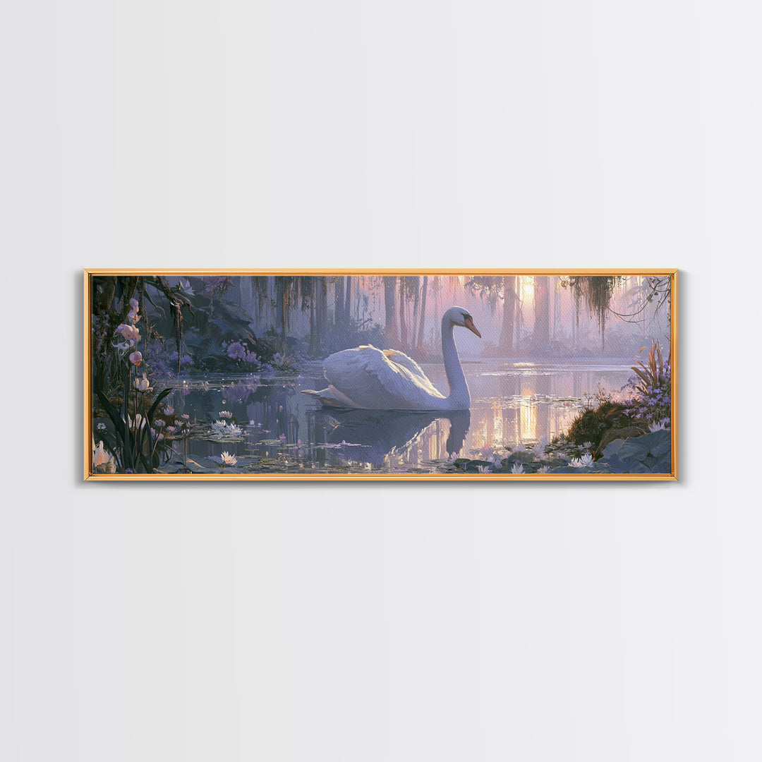 White Swan Transformation Scene Framed Canvas Print, Fairy Tale Art, Painting, Living Room Decor, Fine Art, Storybook, FTA-3x1-55