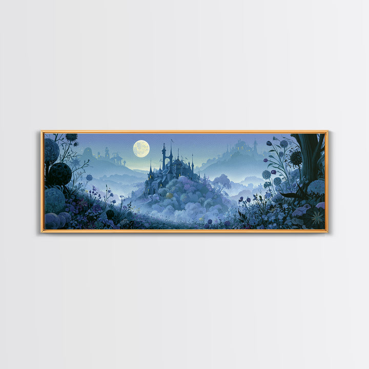 Storybook Castle on a Misty Hill Canvas Print, Fairy Tale Art, Whimsical Art, Living Room Decor, Fine Art, Storybook, FTA-3x1-66
