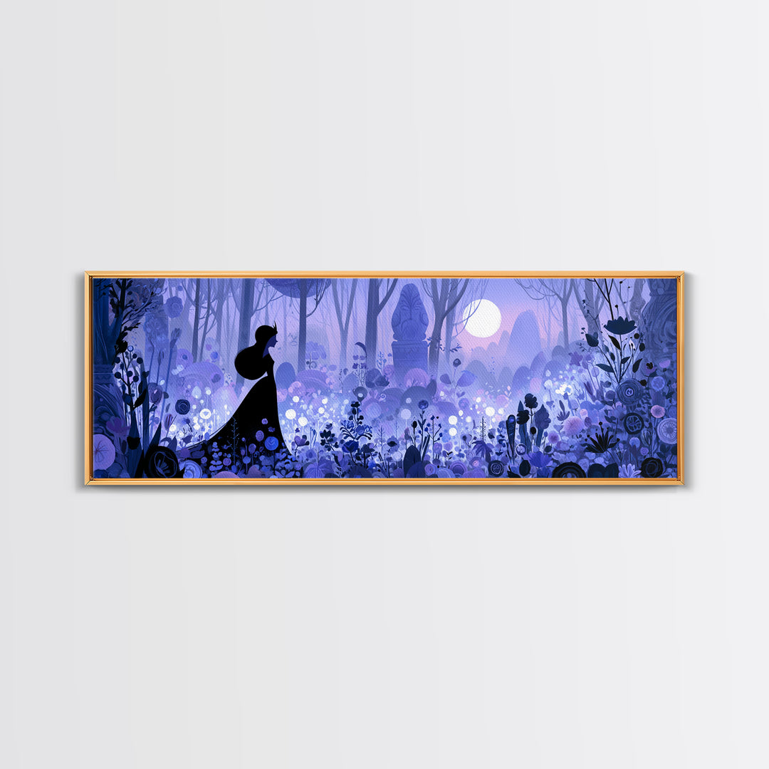 Princess Silhouette with Moonlit Garden Flowers Framed Canvas Print, Fairy Tale Art, Home Decor, Living Room Decor, Storybook, FTA-3x1-68