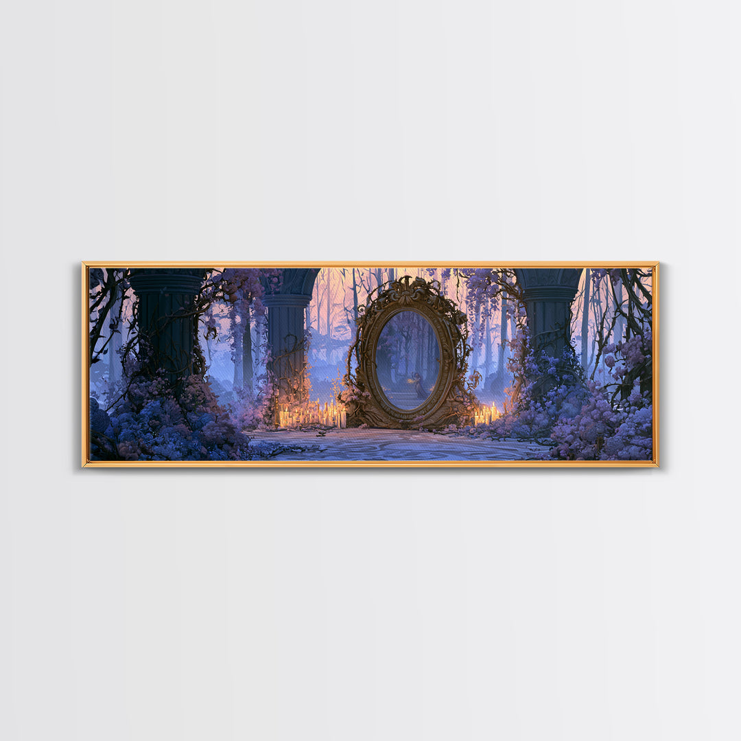 Magic Mirror Framed by Vines and Thorns Framed Canvas Print, Fairy Tale Art, Mixed Media Art, Living Room Decor, Storybook, FTA-3x1-77