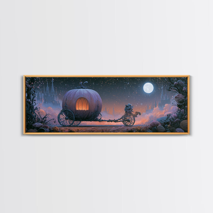 Pumpkin Carriage under Midnight Sky Canvas Print, Fairy Tale Art, Kids Room Art, Living Room Decor, Fine Art, Storybook, FTA-3x1-8