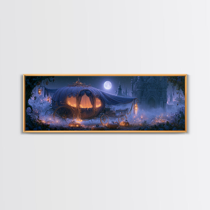 Pumpkin Carriage under Midnight Sky Canvas Print, Fairy Tale Art, Art Prints, Living Room Decor, Fine Art, Storybook, FTA-3x1-80
