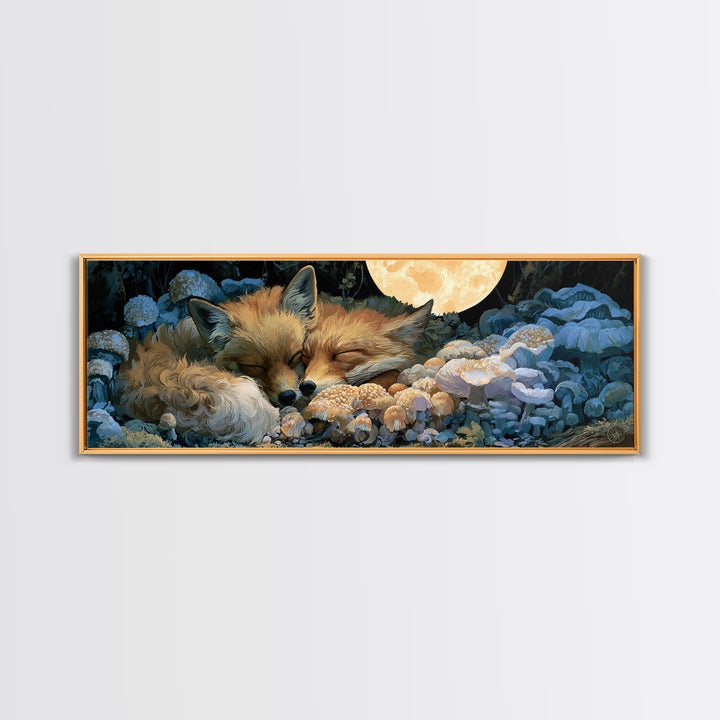 Sleeping Fox Beside a Magical Mushroom Ring Canvas Print, Fairy Tale Art, Printable Wall Art, Living Room Decor, Storybook, FTA-3x1-91