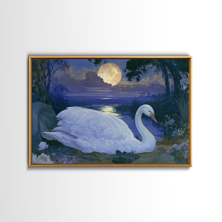 White Swan Transformation Scene Framed Canvas Print, Fairy Tale Art, Statement Artwork, Living Room Decor, Fine Art, Storybook, FTA-3x2-19