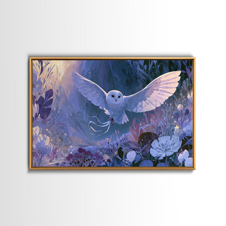 Owl Messenger Carrying a Tiny Ribbon Canvas Print, Fairy Tale Art, Whimsical Wall Art, Living Room Decor, Fine Art, Storybook, FTA-3x2-21
