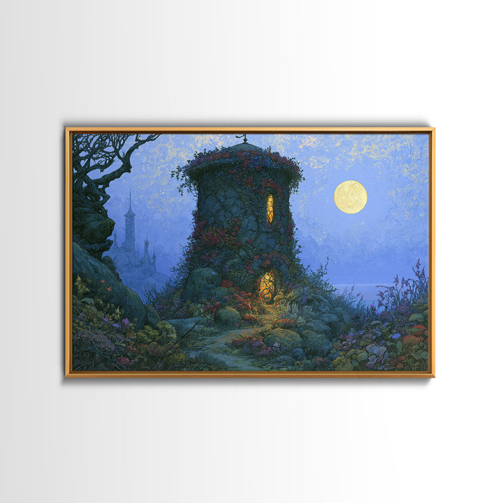 Rose Covered Tower Canvas Print, Fairy Tale Art, Boho Wall Art, Living Room Decor, Oil Painting, Storybook, Mixed Media Art, FTA-3x2-22