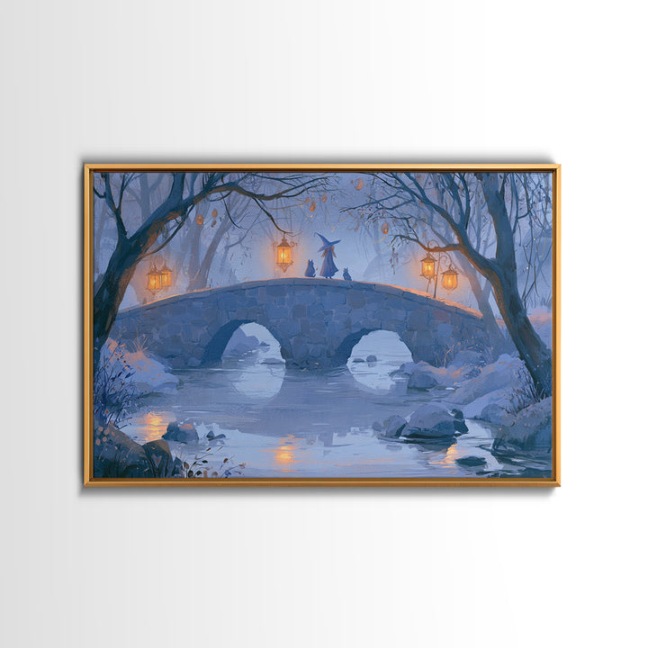 Lantern Lit Bridge Framed Canvas Print, Fairy Tale Art, Gallery Decor, Living Room Decor, Fine Art, Storybook, Wall Art, FTA-3x2-27