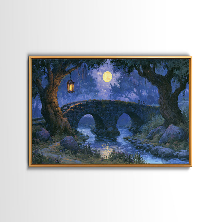 Lantern Lit Bridge Canvas Print, Fairy Tale Art, Whimsical Wall Art, Living Room Decor, Fine Art, Storybook, Luxury Decor, FTA-3x2-3
