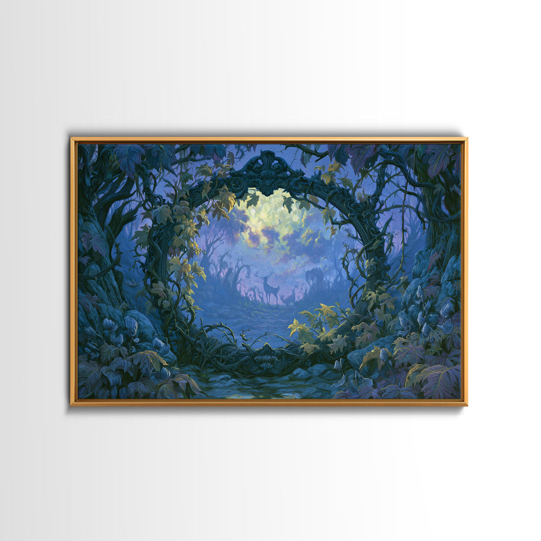 Magic Mirror Framed by Vines and Thorns Canvas Print, Fairy Tale Art, Art Nouveau Print, Living Room Decor, Storybook, FTA-3x2-41