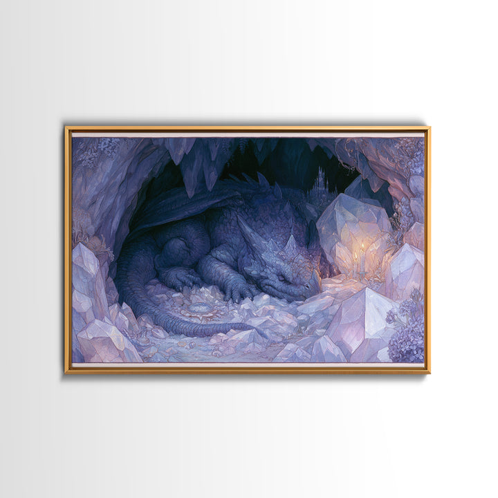 Sleeping Dragon in a Cave of Crystals Canvas Print, Fairy Tale Art, Kids Room Decor, Living Room Decor, Abstract Art, Storybook, FTA-3x2-52