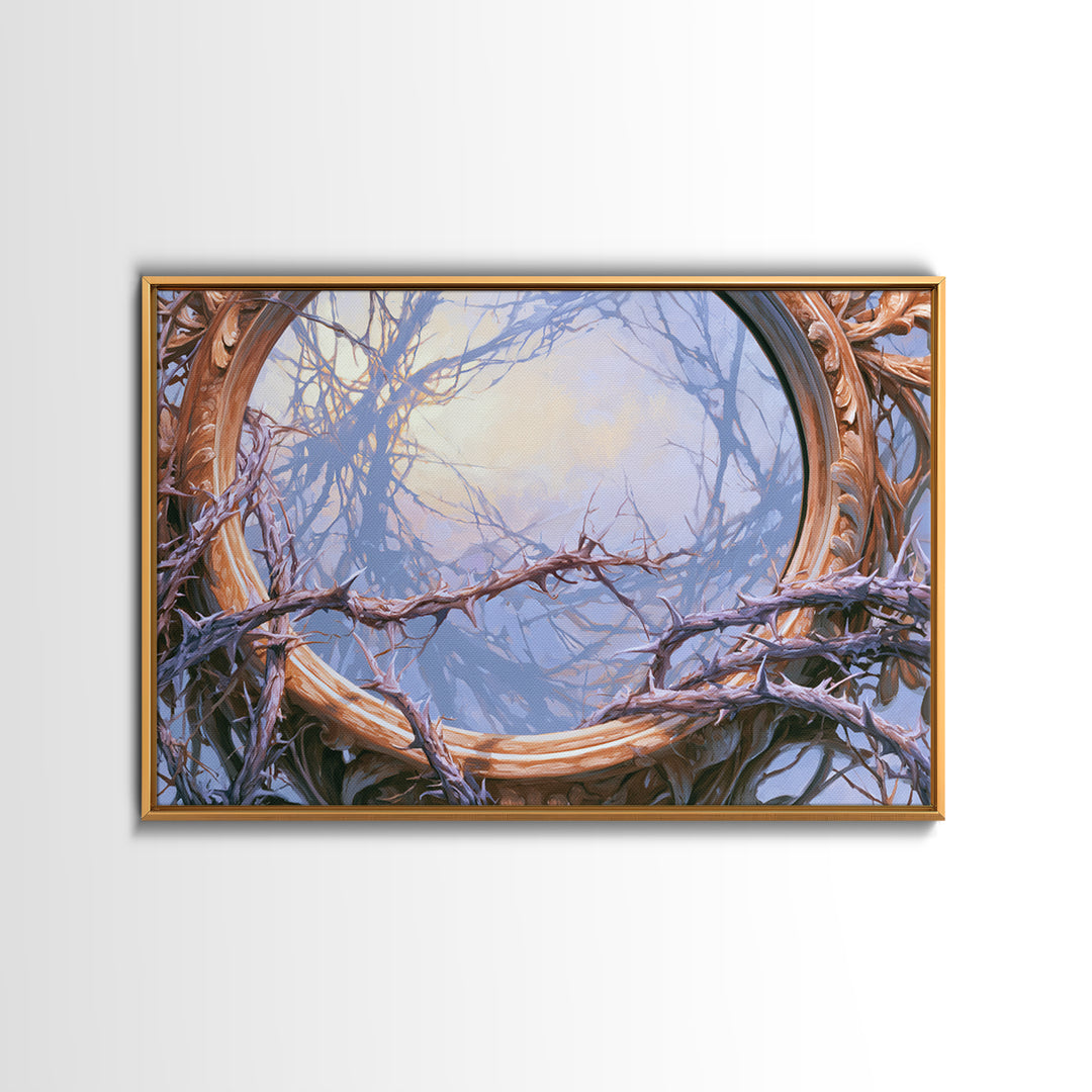 Magic Mirror Framed by Vines and Thorns Canvas Print, Fairy Tale Art, Art Nouveau Print, Living Room Decor, Storybook, FTA-3x2-65