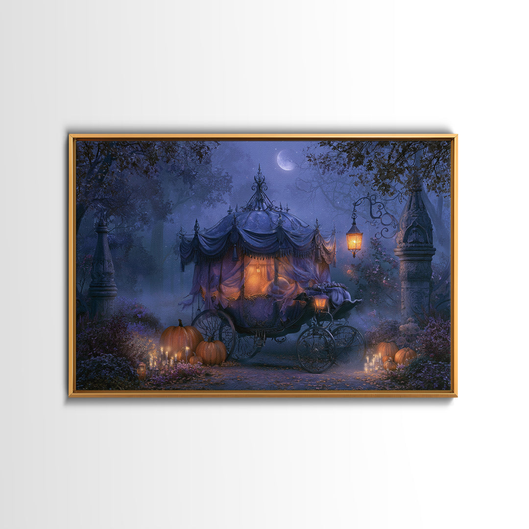 Pumpkin Carriage under Midnight Sky Canvas Print, Fairy Tale Art, Minimalist Decor, Living Room Decor, Fine Art, Storybook, FTA-3x2-68