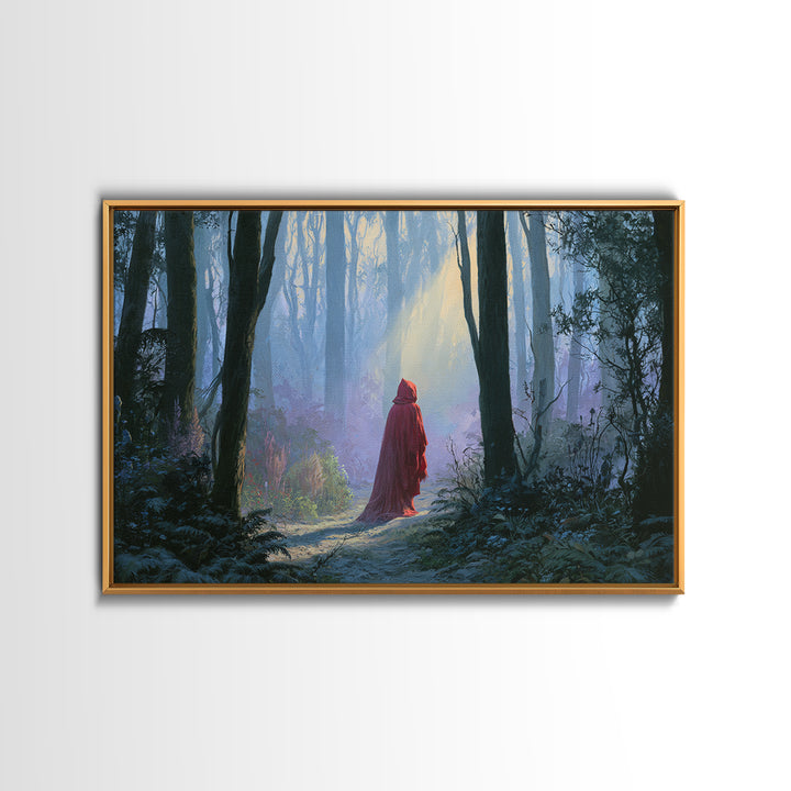 Red Cloak Figure Walking Through Dark Woods Canvas Print, Fairy Tale Art, Wall Decor, Living Room Decor, Fine Art, Storybook, FTA-3x2-84