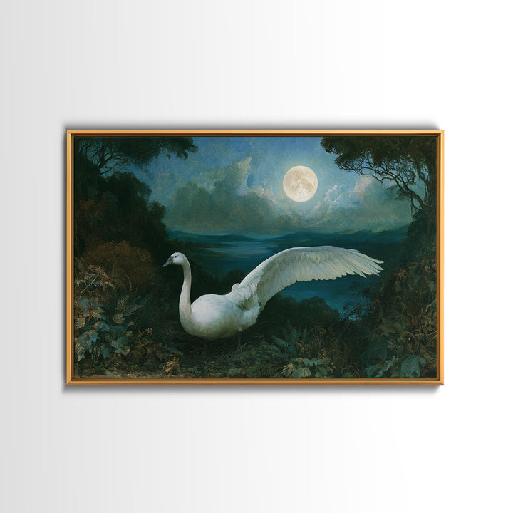 White Swan Transformation Scene Framed Canvas Print, Fairy Tale Art, Boho Wall Art, Living Room Decor, Oil Painting, Storybook, FTA-3x2-91