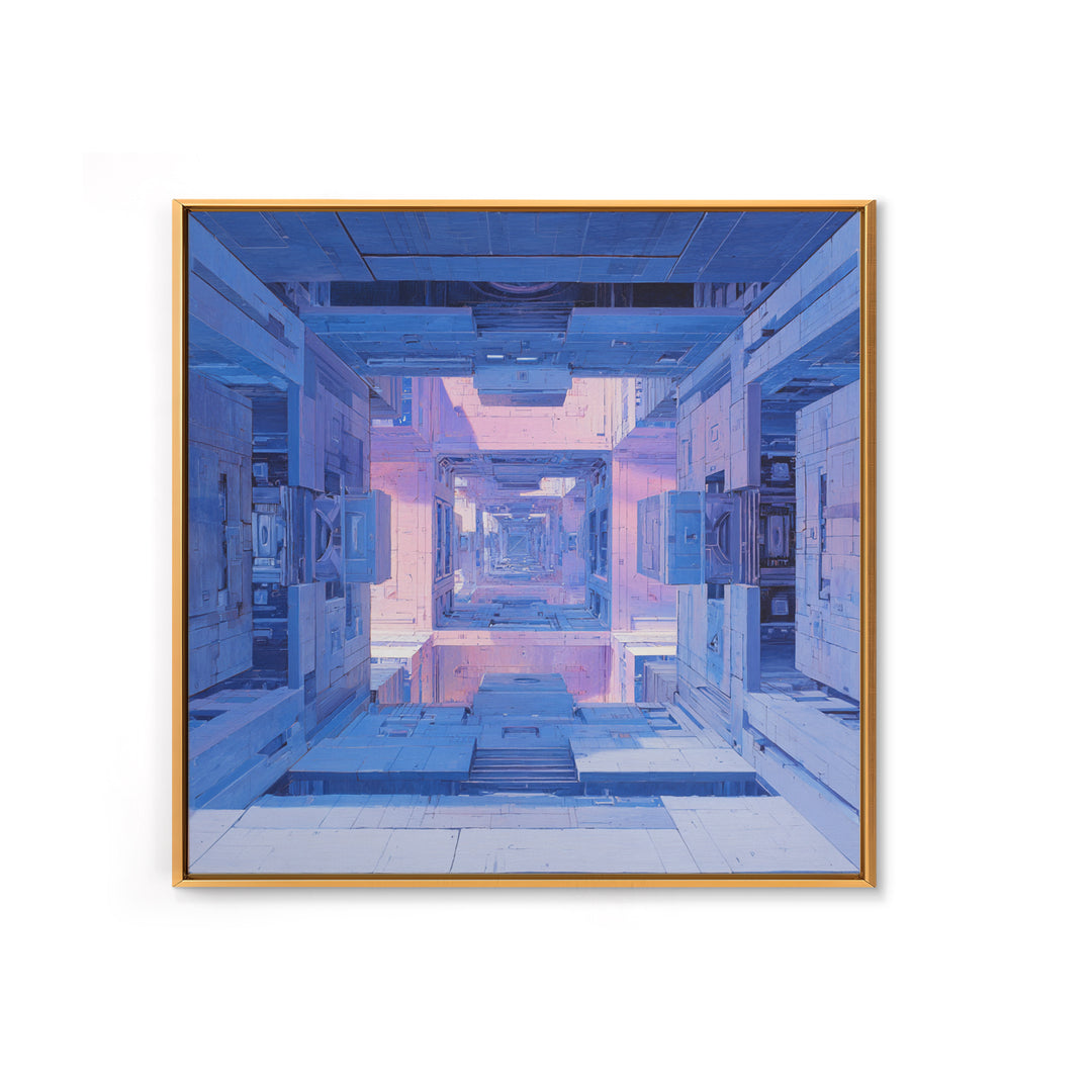 White and Blue Utopian Megastructure Canvas Print, Futuristic Art, Canvas Wall Art, Living Room Decor, Watercolor Art, Future, FUT-1x1-36