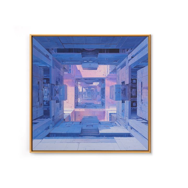 White and Blue Utopian Megastructure Canvas Print, Futuristic Art, Canvas Wall Art, Living Room Decor, Watercolor Art, Future, FUT-1x1-36