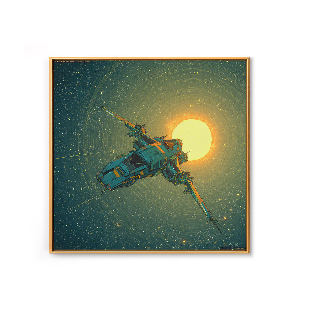 Solar Sail Ship Crossing Star Filled Space Framed Canvas Print, Futuristic Art, Mid Century Modern, Living Room Decor, Future, FUT-1x1-41