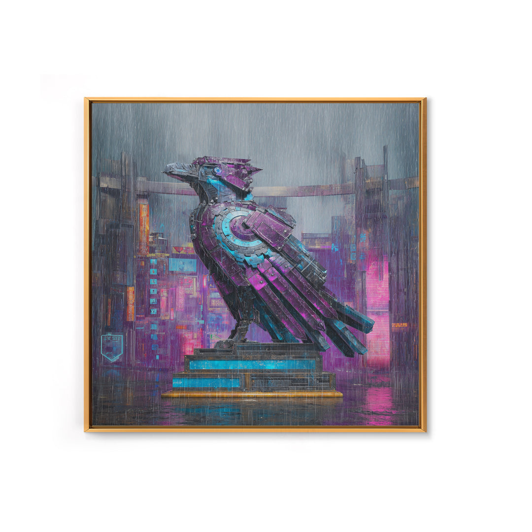 Futurist Bird Made of Panels and Light Framed Canvas Print, Futuristic Art, Statement Artwork, Living Room Decor, Future, FUT-1x1-46