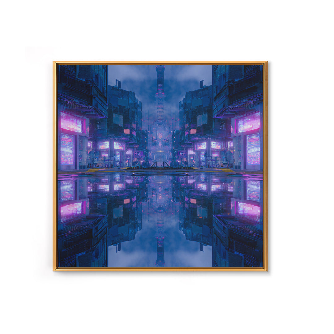 Bioluminescent Garden in a Future Habitat Framed Canvas Print, Futuristic Art, Landscape Art, Living Room Decor, Watercolor Art, FUT-1x1-52