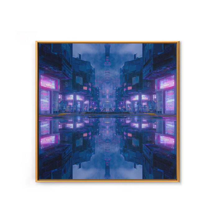 Bioluminescent Garden in a Future Habitat Framed Canvas Print, Futuristic Art, Landscape Art, Living Room Decor, Watercolor Art, FUT-1x1-52