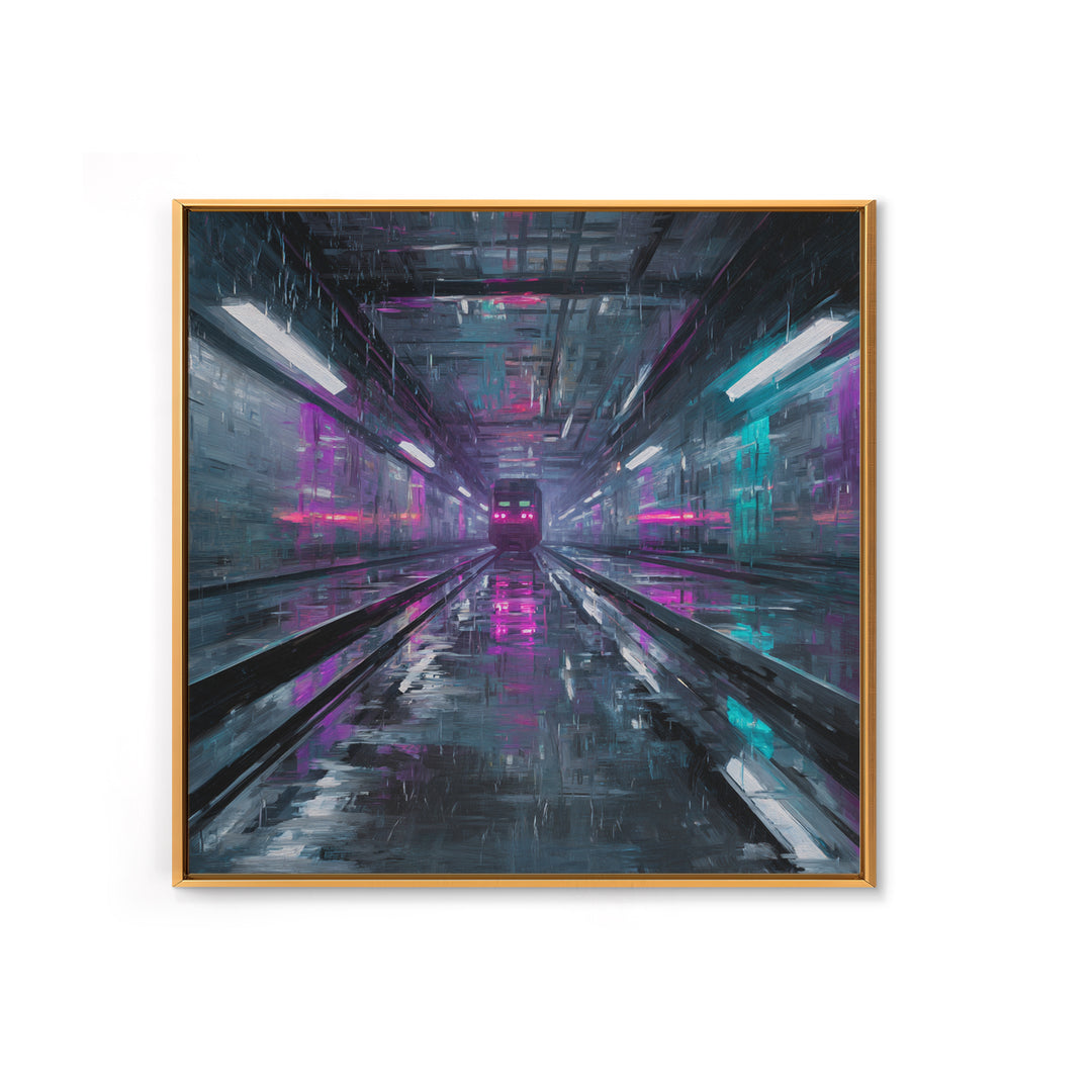 Transparent Train Speeding Through Light Tunnels Canvas Print, Futuristic Art, Statement Artwork, Living Room Decor, Future, FUT-1x1-59