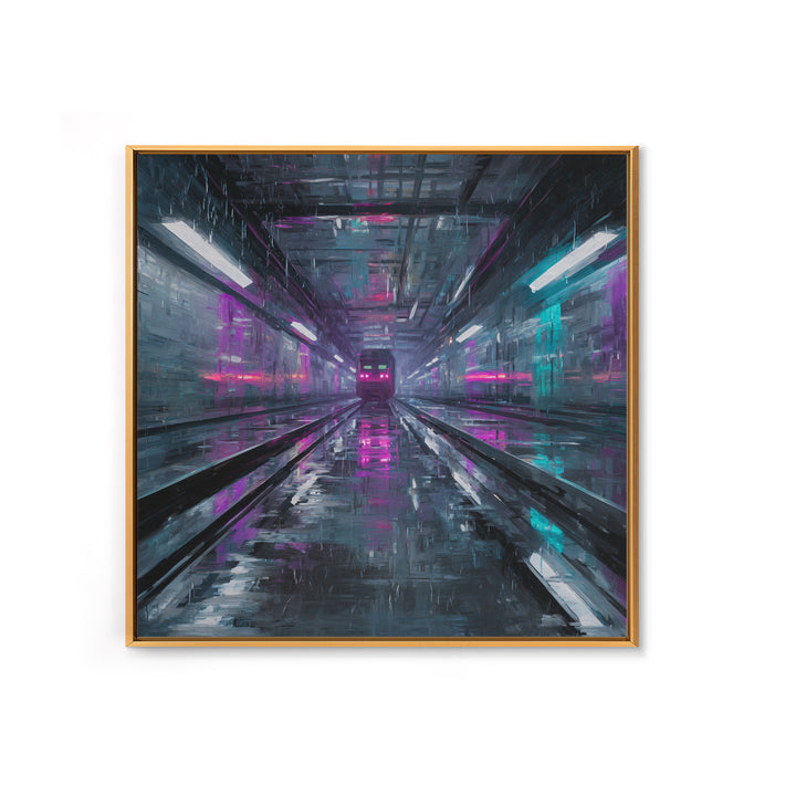 Transparent Train Speeding Through Light Tunnels Canvas Print, Futuristic Art, Statement Artwork, Living Room Decor, Future, FUT-1x1-59