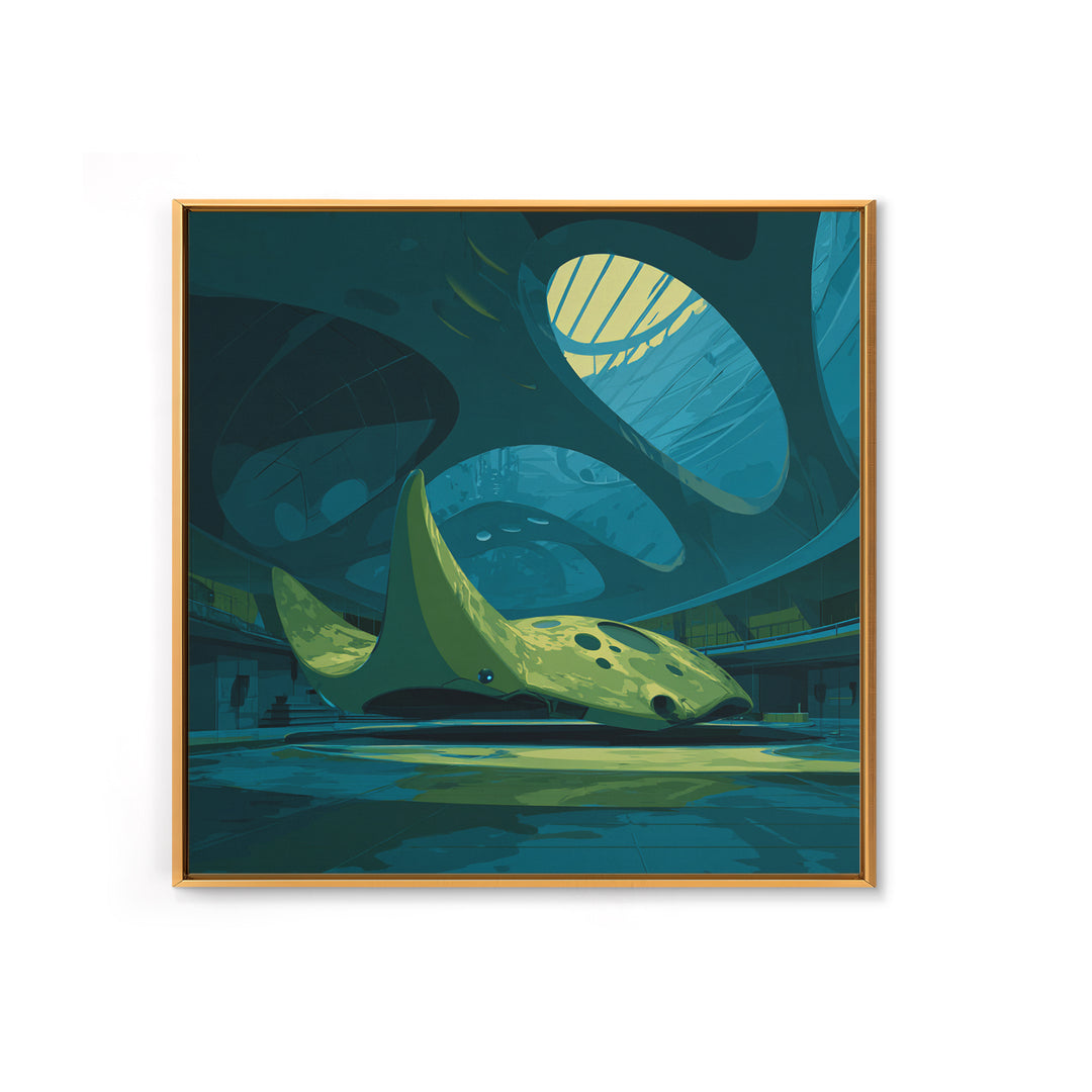 Future Ocean Lab Framed Canvas Print, Futuristic Art, Boho Decor, Living Room Decor, Oil Painting, Future, Mid Century Modern, FUT-1x1-63