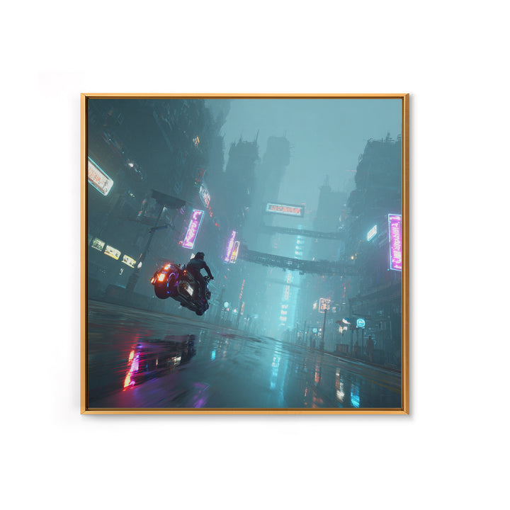 High Speed Hover Bike Trail of Light Framed Canvas Print, Futuristic Art, Cyberpunk Decor, Living Room Decor, Fine Art, Future, FUT-1x1-68