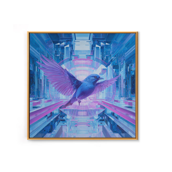 Futurist Bird Made of Panels and Light Framed Canvas Print, Futuristic Art, Statement Artwork, Living Room Decor, Future, FUT-1x1-70