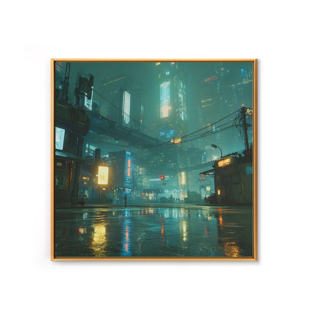 Digital Aurora Above a Clean White City Framed Canvas Print, Futuristic Art, Space Art, Living Room Decor, Abstract Art, Future, FUT-1x1-72