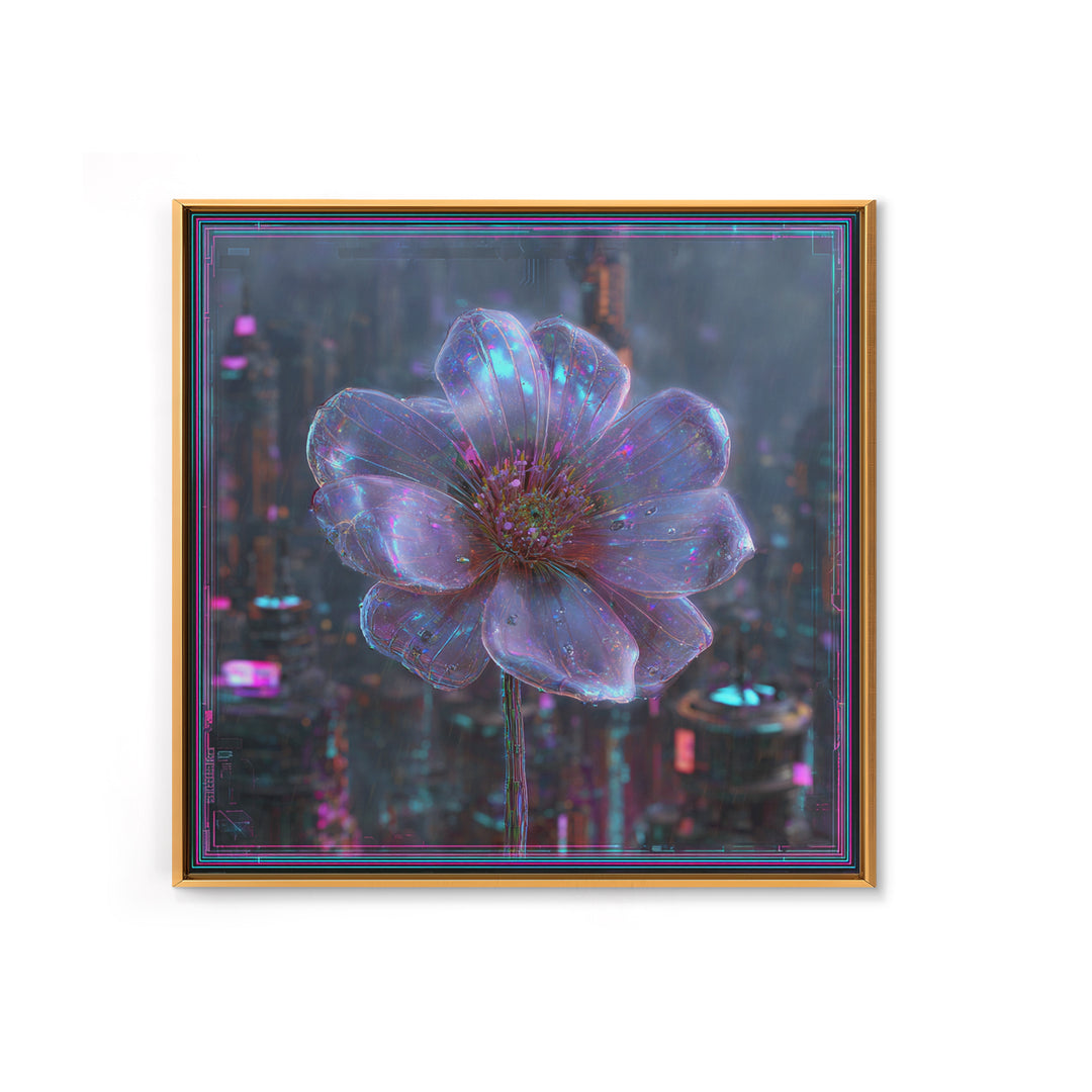 Holographic Flower Rendered Framed Canvas Print, Futuristic Art, Home Decor, Living Room Decor, Future, Unique Wall Art, FUT-1x1-78