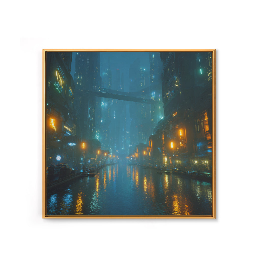 Orbital City Ring Around a Blue Planet Canvas Print, Futuristic Art, Wall Decor, Living Room Decor, Oil Painting, Future, FUT-1x1-82