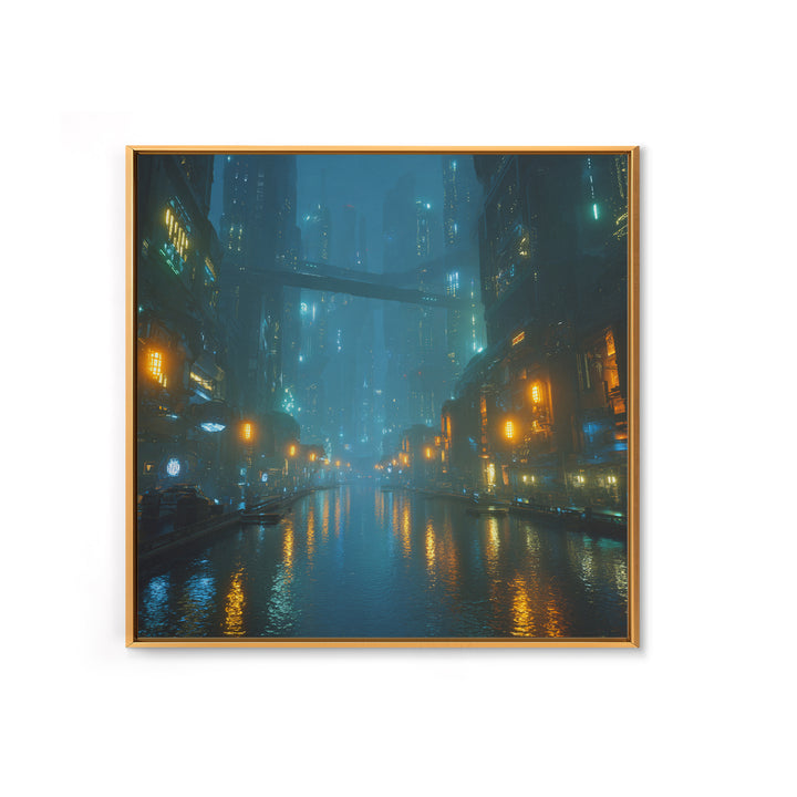 Orbital City Ring Around a Blue Planet Canvas Print, Futuristic Art, Wall Decor, Living Room Decor, Oil Painting, Future, FUT-1x1-82