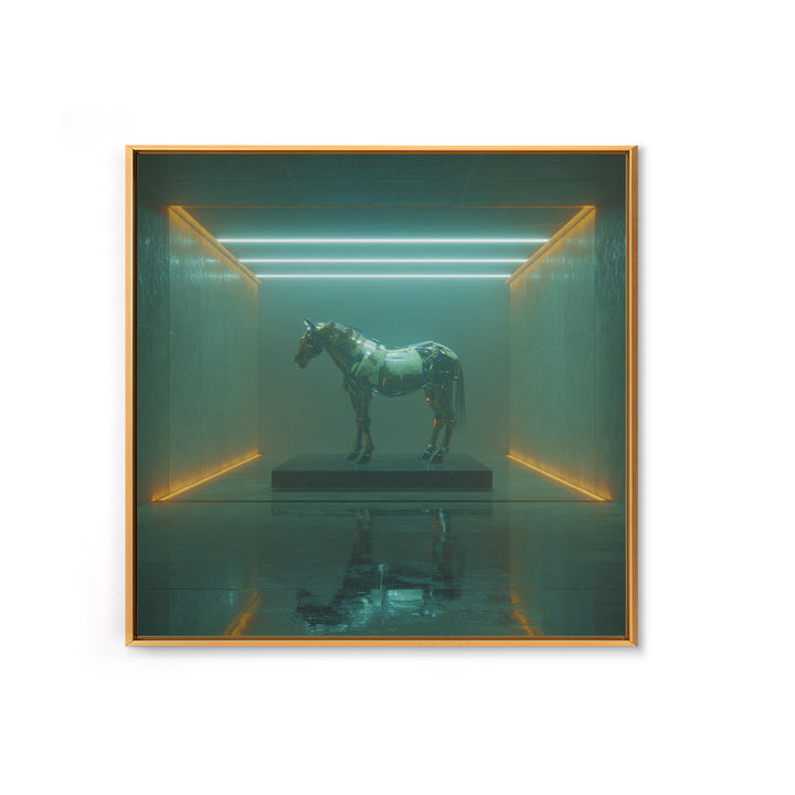 Cybernetic Horse in a Luminous Field Canvas Print, Futuristic Art, Digital Print, Living Room Decor, Fine Art, Future, FUT-1x1-85