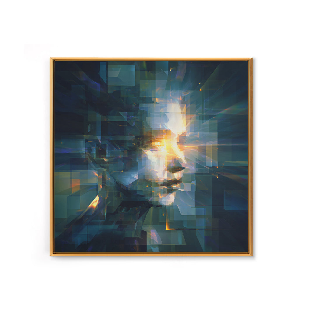 Abstract Ai Face Formed from Light Fragments Canvas Print, Futuristic Art, Printable Wall Art, Living Room Decor, Future, FUT-1x1-98