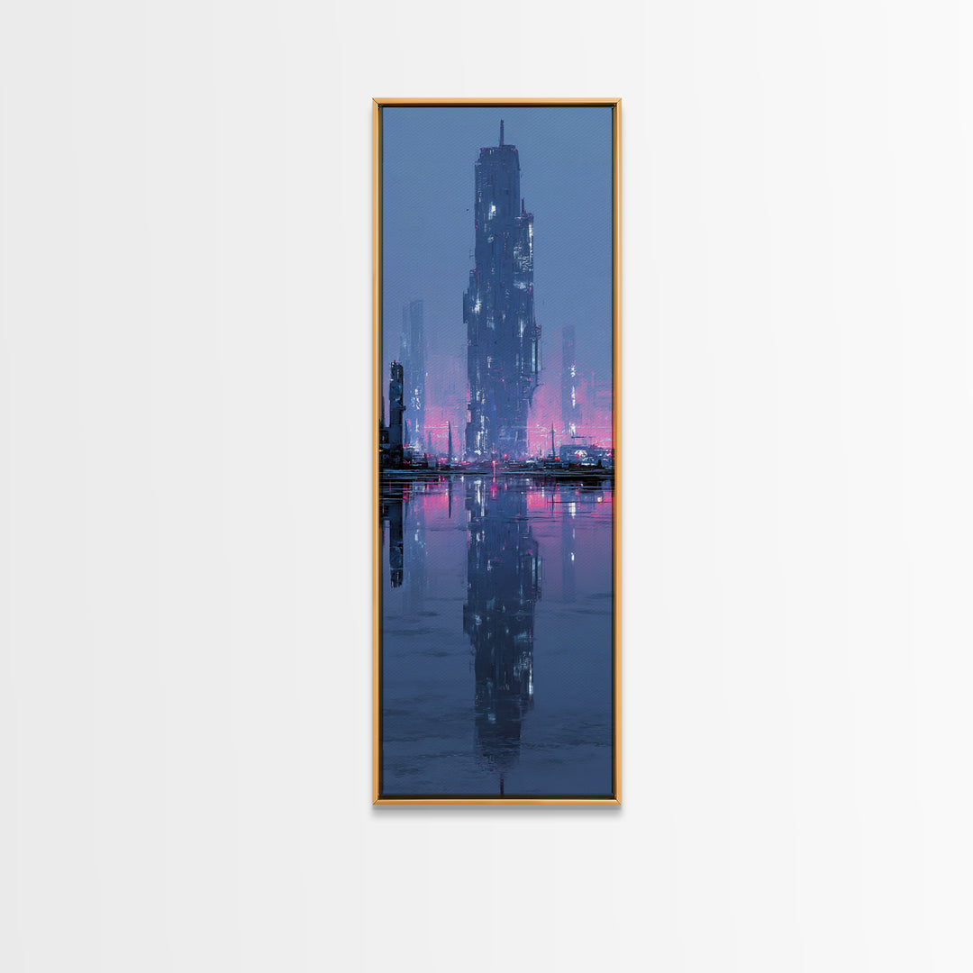 Floating Glass Architecture Above Reflective Water Canvas Print, Futuristic Art, Modern Decor, Living Room Decor, Future, FUT-1x3-15