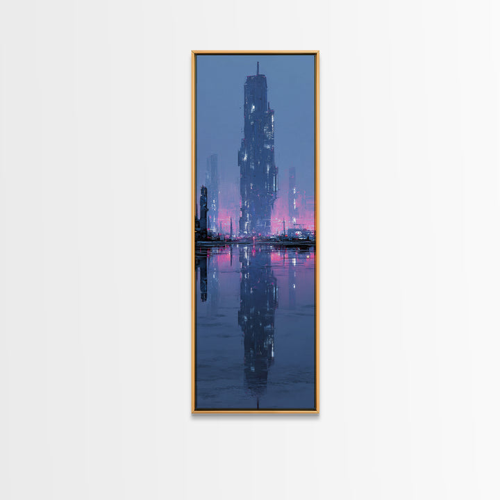 Floating Glass Architecture Above Reflective Water Canvas Print, Futuristic Art, Modern Decor, Living Room Decor, Future, FUT-1x3-15