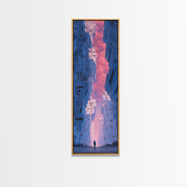 White and Blue Utopian Megastructure Framed Canvas Print, Futuristic Art, Canvas Painting, Living Room Decor, Fine Art, Future, FUT-1x3-24