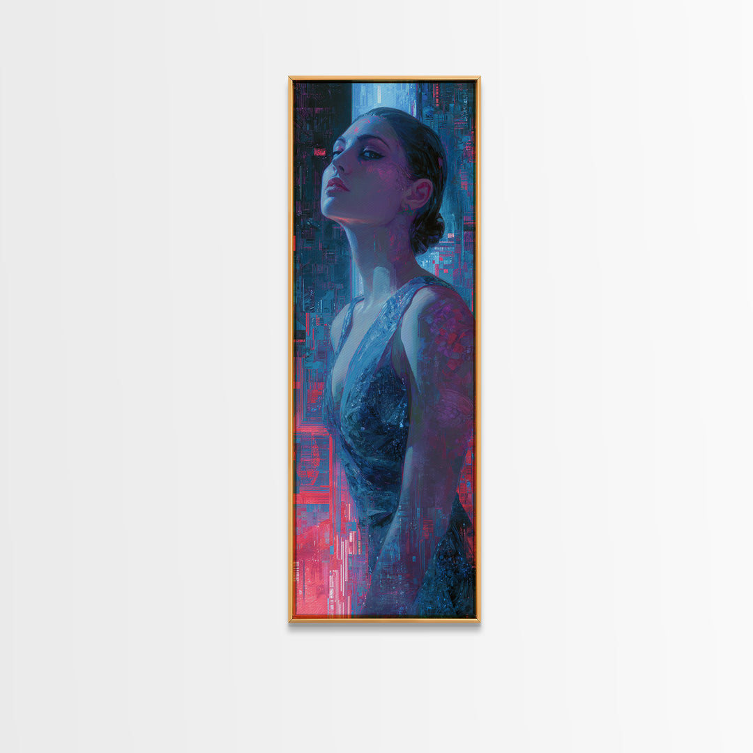 Bioluminescent Garden in a Future Habitat Canvas Print, Futuristic Art, Modern Wall Decor, Living Room Decor, Oil Painting, FUT-1x3-40