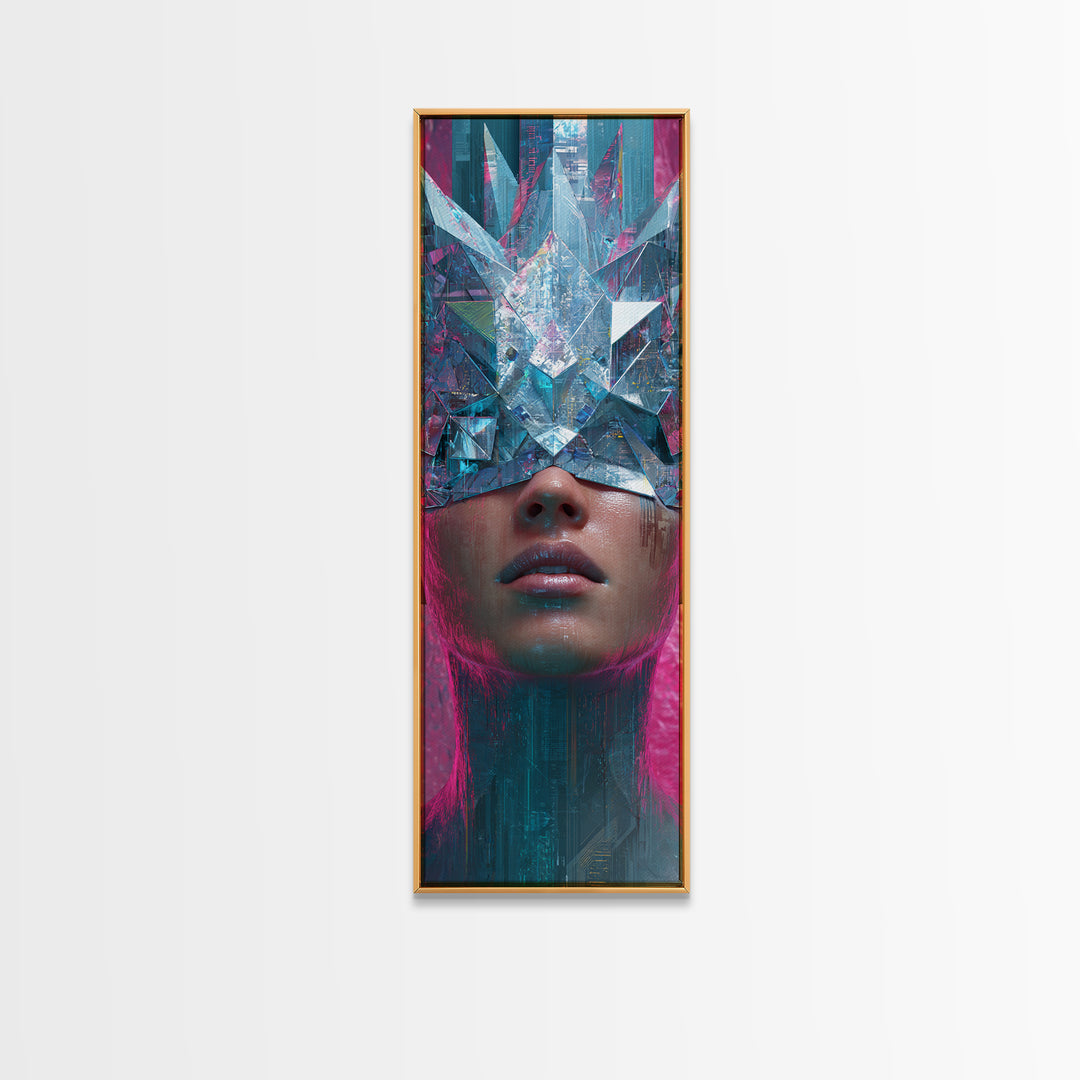 Ai Generated Mask Framed Canvas Print, Futuristic Art, Victorian Decor, Living Room Decor, Oil Painting, Future, FUT-1x3-52