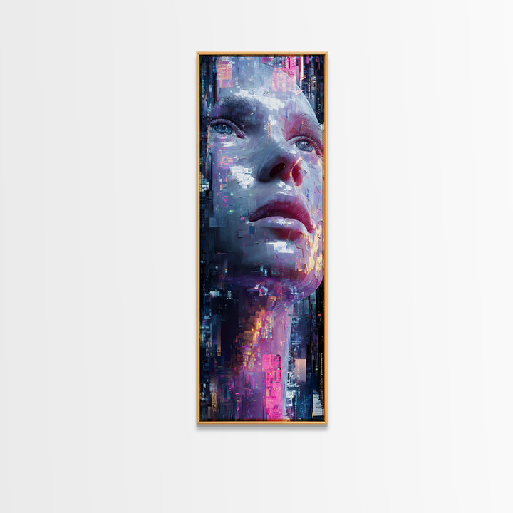 Abstract Ai Face Formed from Light Fragments Framed Canvas Print, Futuristic Art, Digital Art, Living Room Decor, Future, FUT-1x3-62