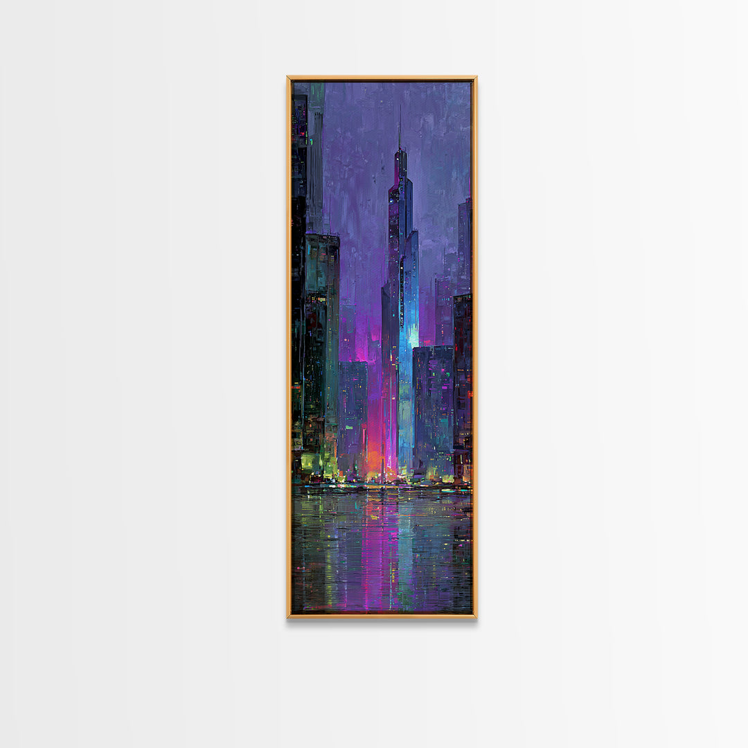 Sleek Chrome City Skyline Canvas Print, Futuristic Art, Digital Art Print, Living Room Decor, Abstract Art, Future, FUT-1x3-85