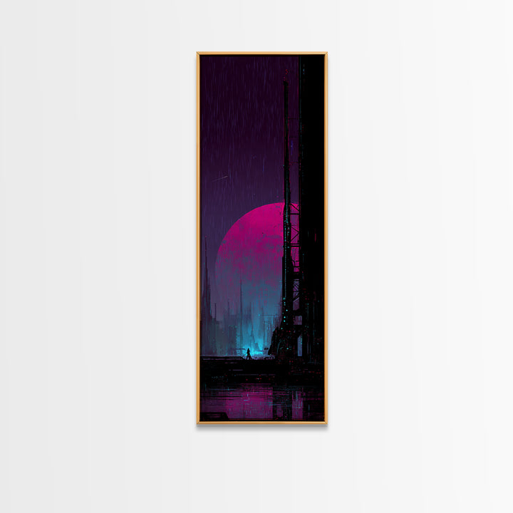 Moon Colony Silhouette Canvas Print, Futuristic Art, Digital Wall Art, Living Room Decor, Watercolor Art, Future, FUT-1x3-9