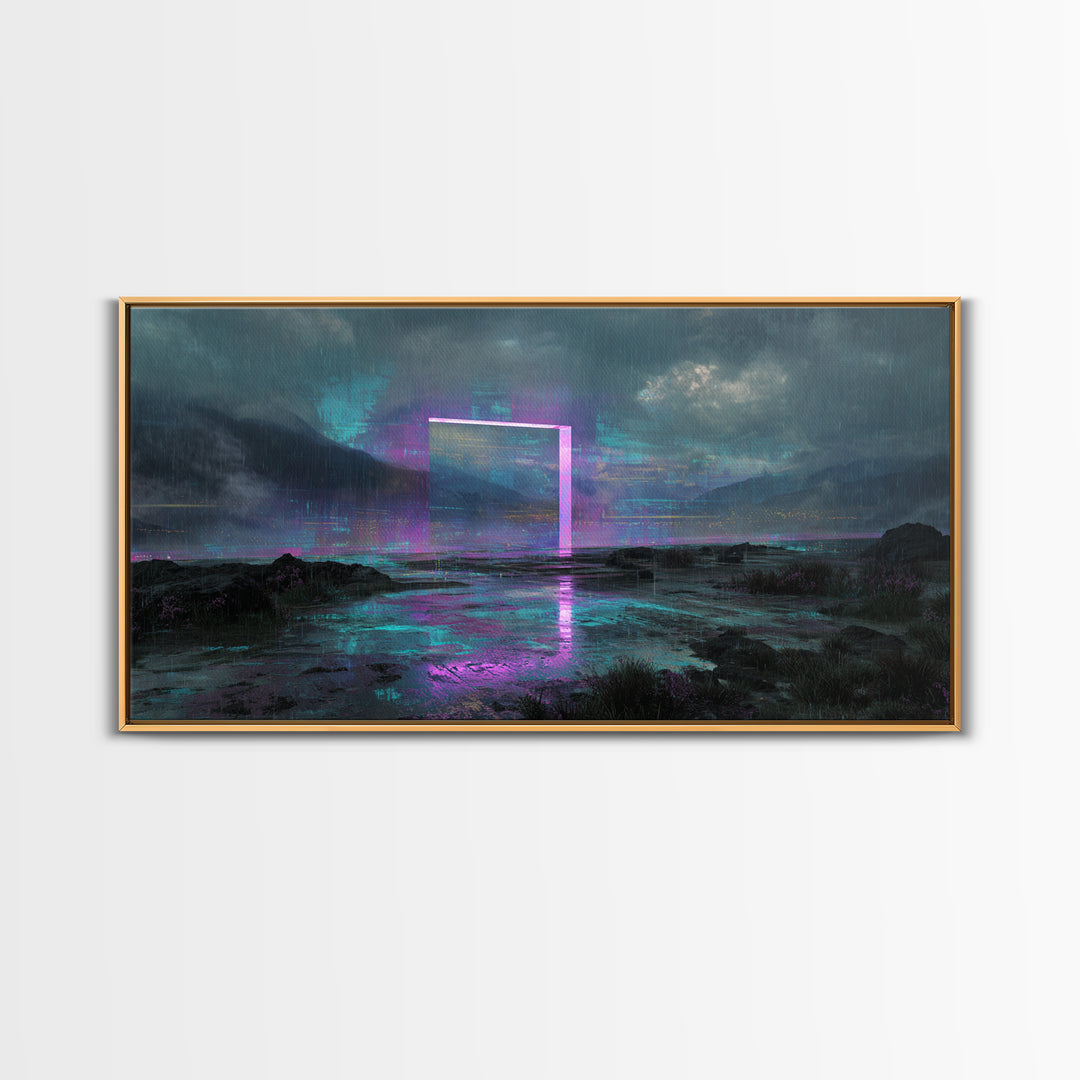 Glowing Geometric Portal Framed Canvas Print, Futuristic Art, Canvas Wall Art, Living Room Decor, Future, Steampunk Decor, FUT-2x1-34