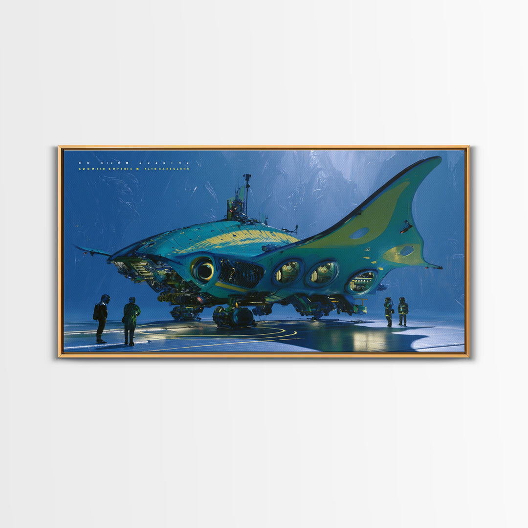 Future Ocean Lab Framed Canvas Print, Futuristic Art, Printable Wall Art, Living Room Decor, Fine Art, Future, Landscape Art, FUT-2x1-35