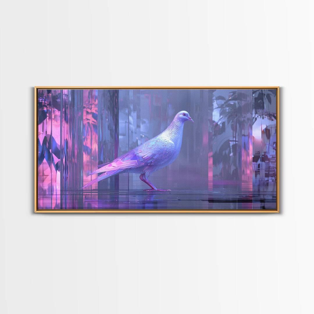 Futurist Bird Made of Panels and Light Framed Canvas Print, Futuristic Art, Digital Art, Living Room Decor, Fine Art, Future, FUT-2x1-42